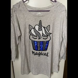 Justice Plus Magical Unicorn Sequins 3/4 sleeve Top Size 18/20 Worn Once/EUC